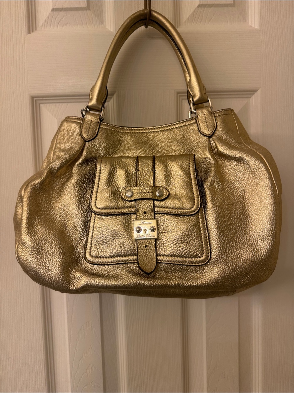 Lauren Ralph Lauren Metallic Gold Pebbled Leather Shoulder Bag